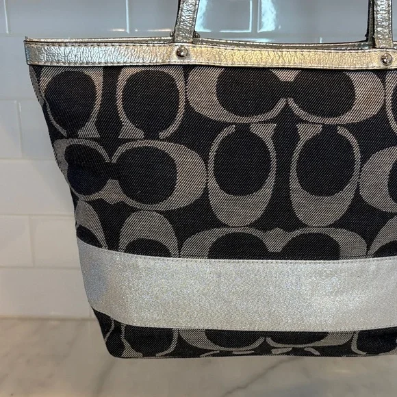Coach Y2K Vintage Denim Jacquard Signature Stripe Tote